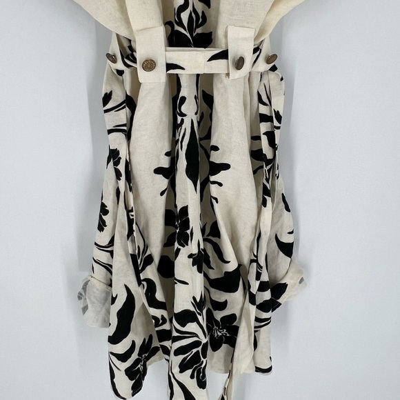 Zara Linen Blend Floral Belted Button Down Short Sleeve Mini Dress - Picture 8 of 9
